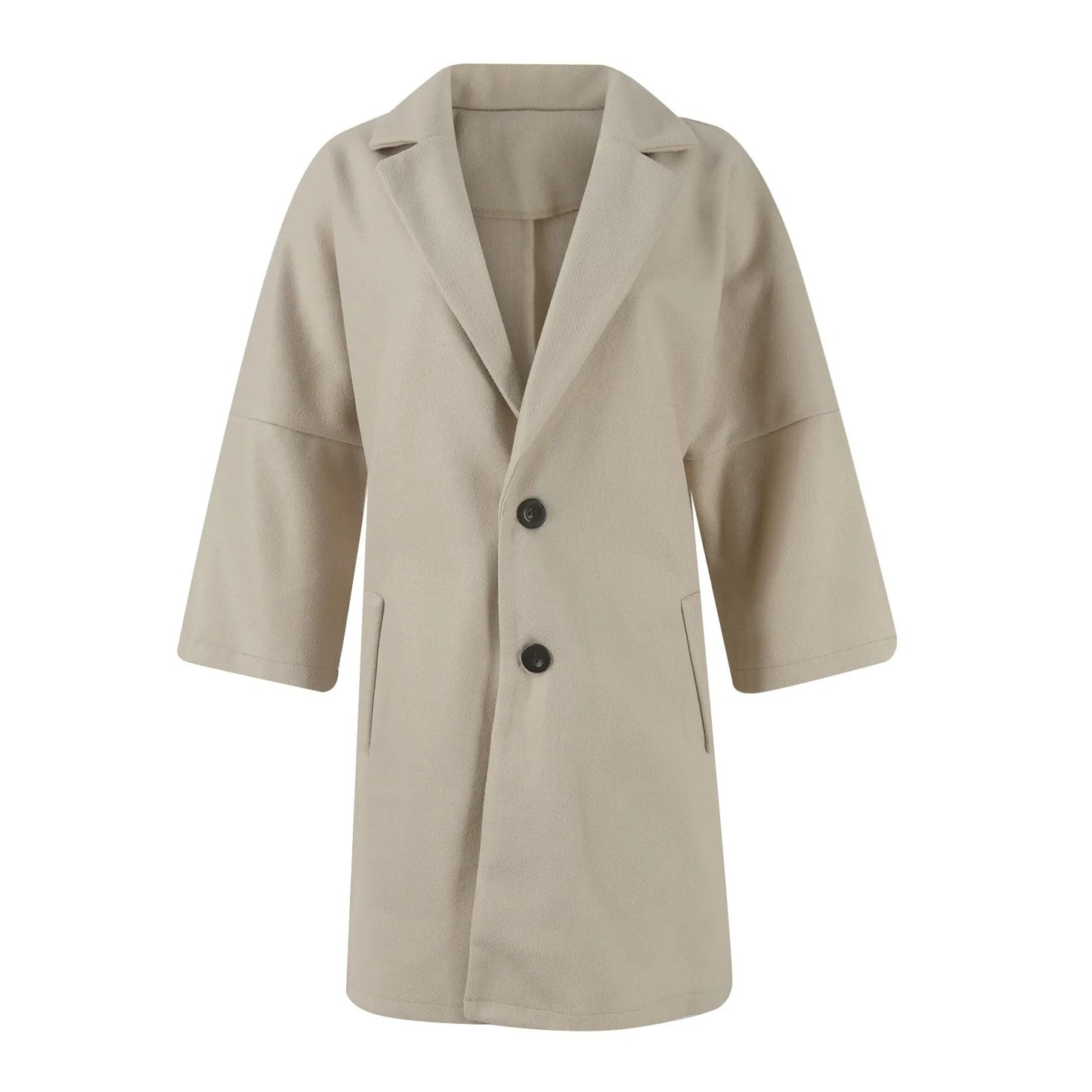 Women'S Coat Fashionable Versatile Tweed Coat Solid Color Sinking Shoulder Seven-Quarter Sleeve Single-Breasted Jacket Women