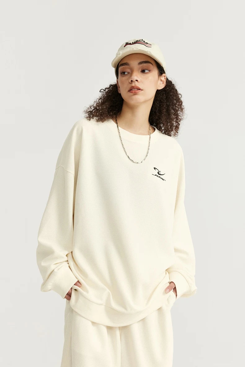 INFLATION Spring Oversized Tracksuit Sportswear Unisex Pique Fabric Embroidery Long Sleeve Tees and Shorts Set