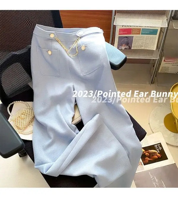 Suits for Women Tracksuit Two Piece Set V Neck Short Sleeve Coat Ropa Club Wide Leg Tailored Trousers Casual Pants Sets
