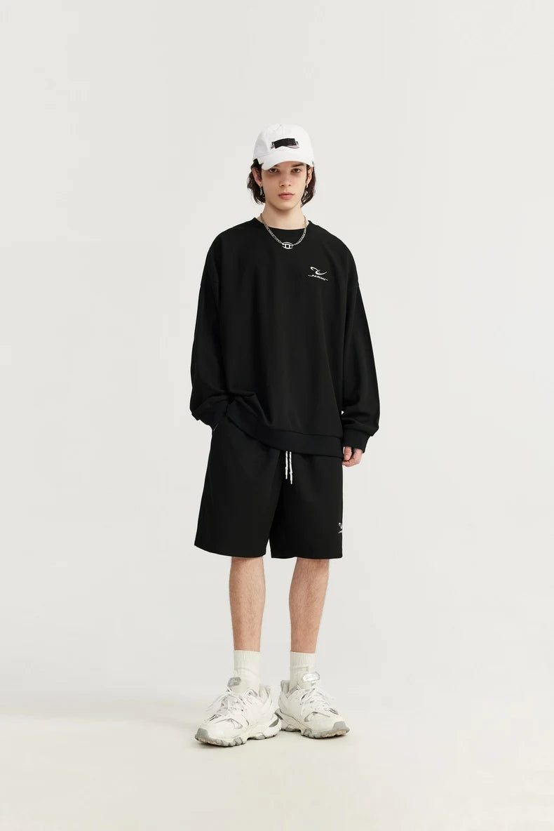 INFLATION Spring Oversized Tracksuit Sportswear Unisex Pique Fabric Embroidery Long Sleeve Tees and Shorts Set