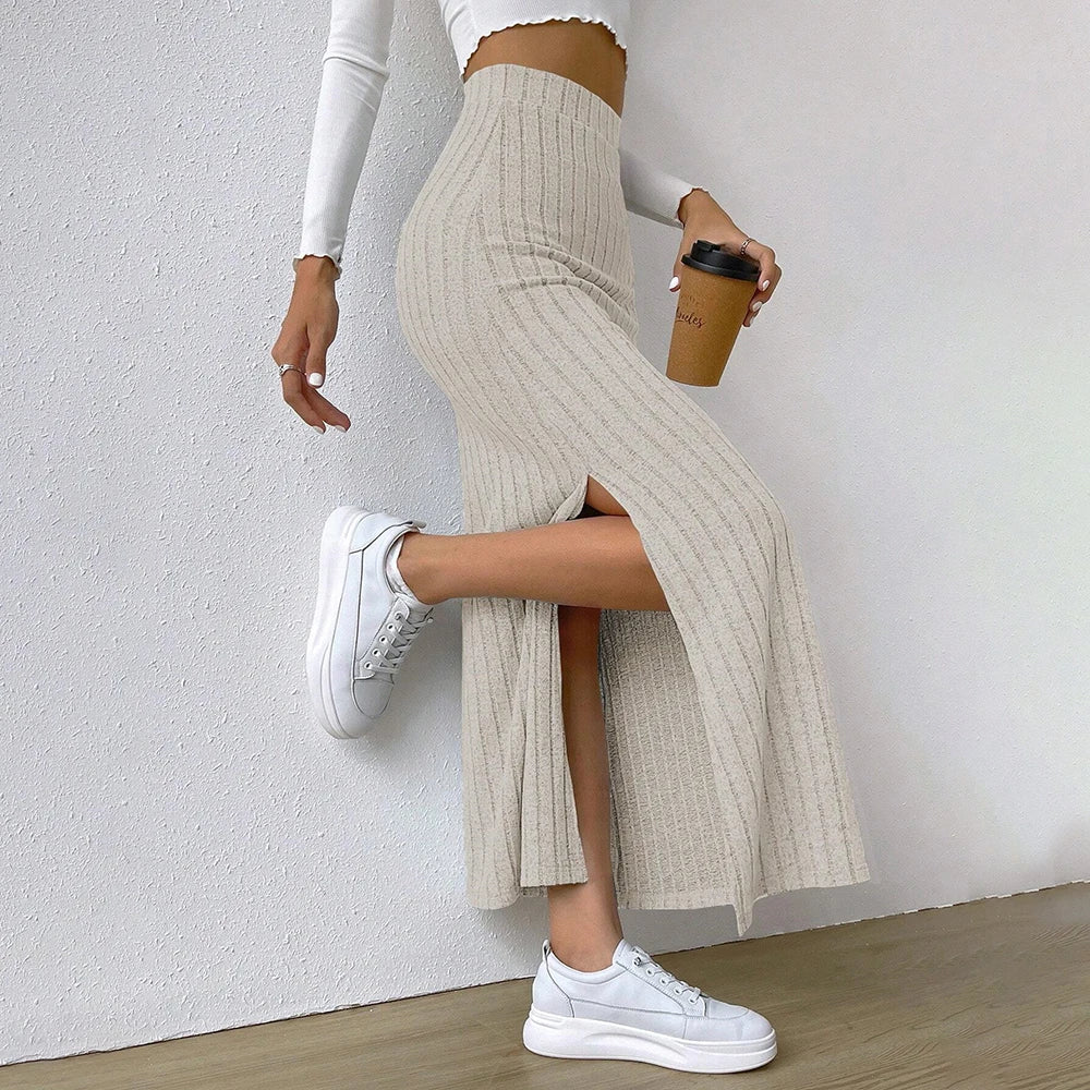 Women Skirt 2024 Spring Summer Korean High Waisted Elastic Slim Hip Knitted Sexy Bodycon Midi Skirt Female Clothing M L XL XXL