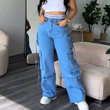 Jeans Women 2024 Fashion Loose Straight Leg Denim Pants Multiple Pockets Streetwear Bagyy Jean Casual Length Trousers Plus Size