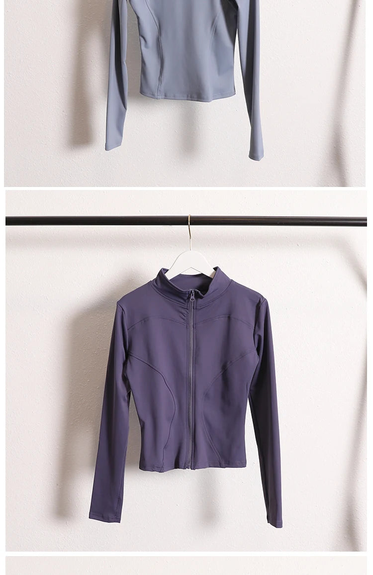 Yoga Jacket Coat Flexible Active Wear Women Zip Up Gym Sports Fitness Casual Jackets with Thumb Holes
