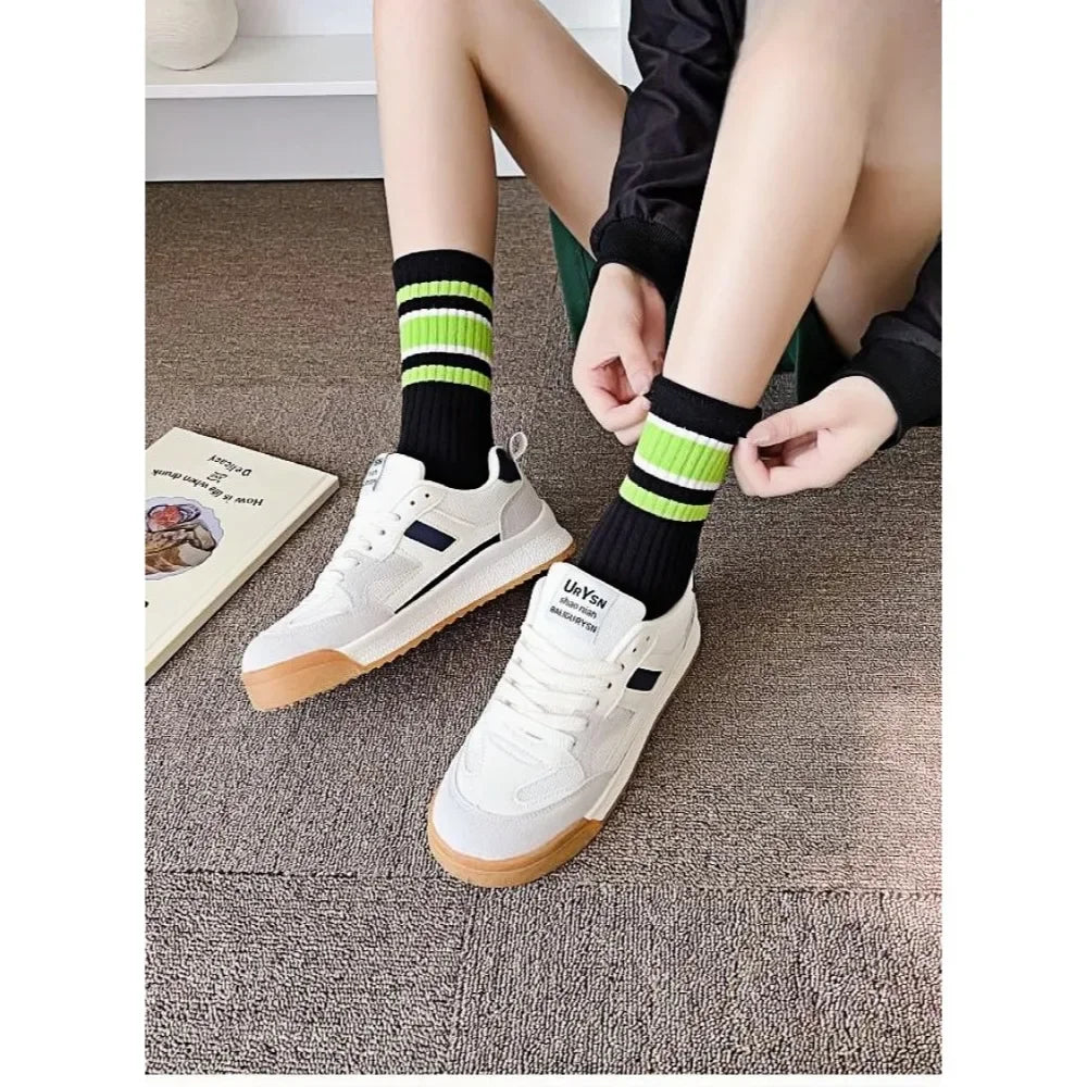 1/5/10 Pairs women's and men's white sock, mid length socks, Korean version socks, striped autumn and winter casual sports sock