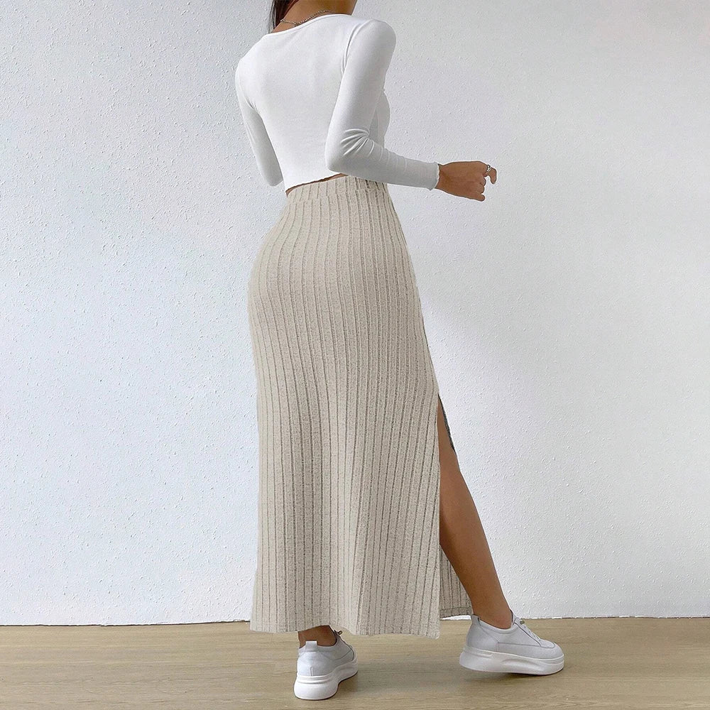 Women Skirt 2024 Spring Summer Korean High Waisted Elastic Slim Hip Knitted Sexy Bodycon Midi Skirt Female Clothing M L XL XXL