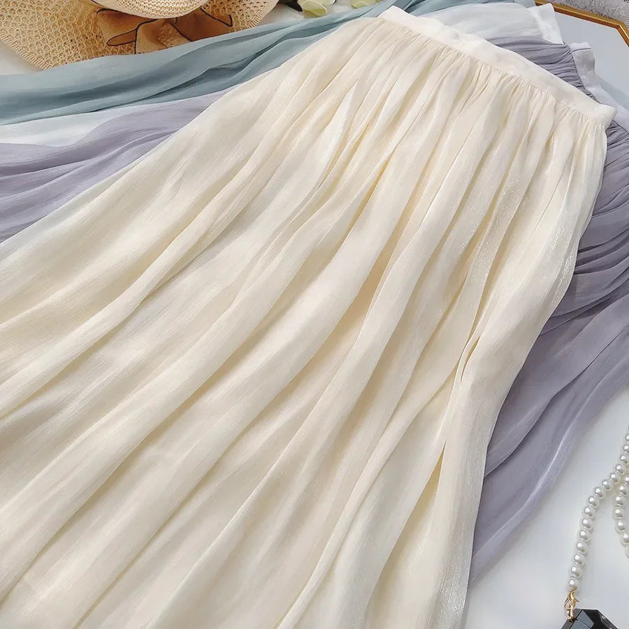 Skirts for Women Summer Pleated Temperament Half-body Skirt Slim Thin Section of The Long A-line Skirt Woman Clothing Streetwear