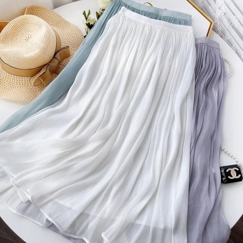 Skirts for Women Summer Pleated Temperament Half-body Skirt Slim Thin Section of The Long A-line Skirt Woman Clothing Streetwear