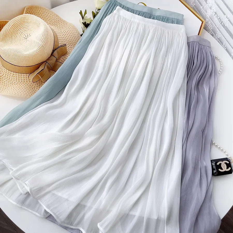 Skirts for Women Summer Pleated Temperament Half-body Skirt Slim Thin Section of The Long A-line Skirt Woman Clothing Streetwear