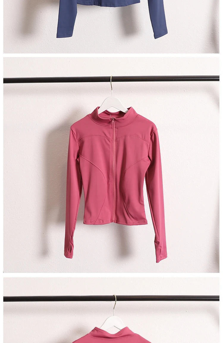 Yoga Jacket Coat Flexible Active Wear Women Zip Up Gym Sports Fitness Casual Jackets with Thumb Holes