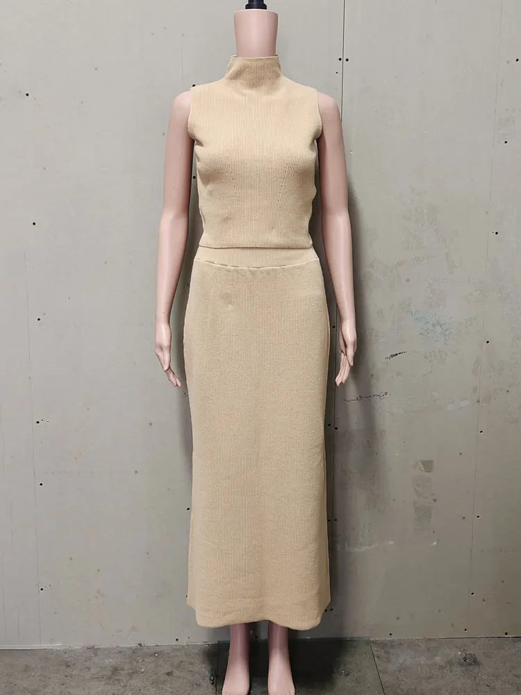 Tossy Elegant Knitwear 2 Piece-Set Long Dress Female Ribbed Sweater Pullover And Loose Patchwork Maxi Skirt Sets Ladies Outfits