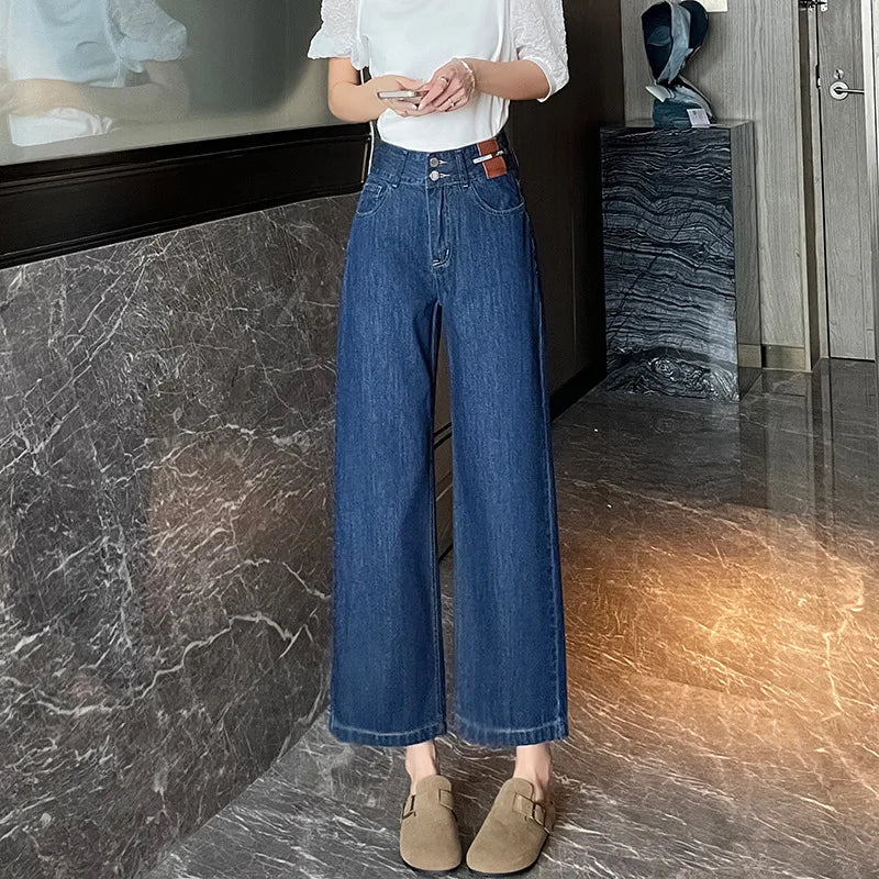 Jeans Female Spring and Summer New High-Waisted Straight Pants Small Wide-Legged Pants Summer Thin Section Nine Pants Casual