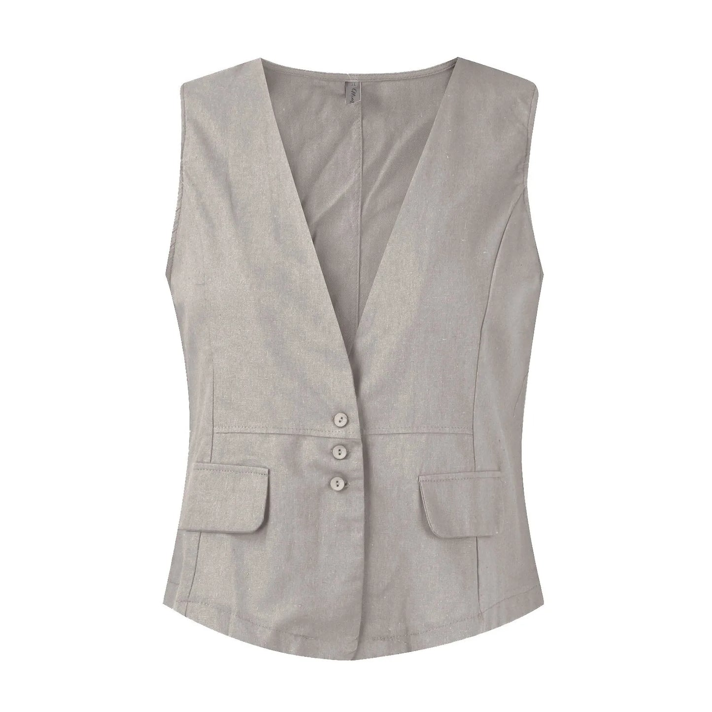 Vintage Vest Summer Top Deep V-Neck Solid Waistcoat Casual Sleeveless Tank Tops Cotton Linen Thin Outerwear Vest Coat Women