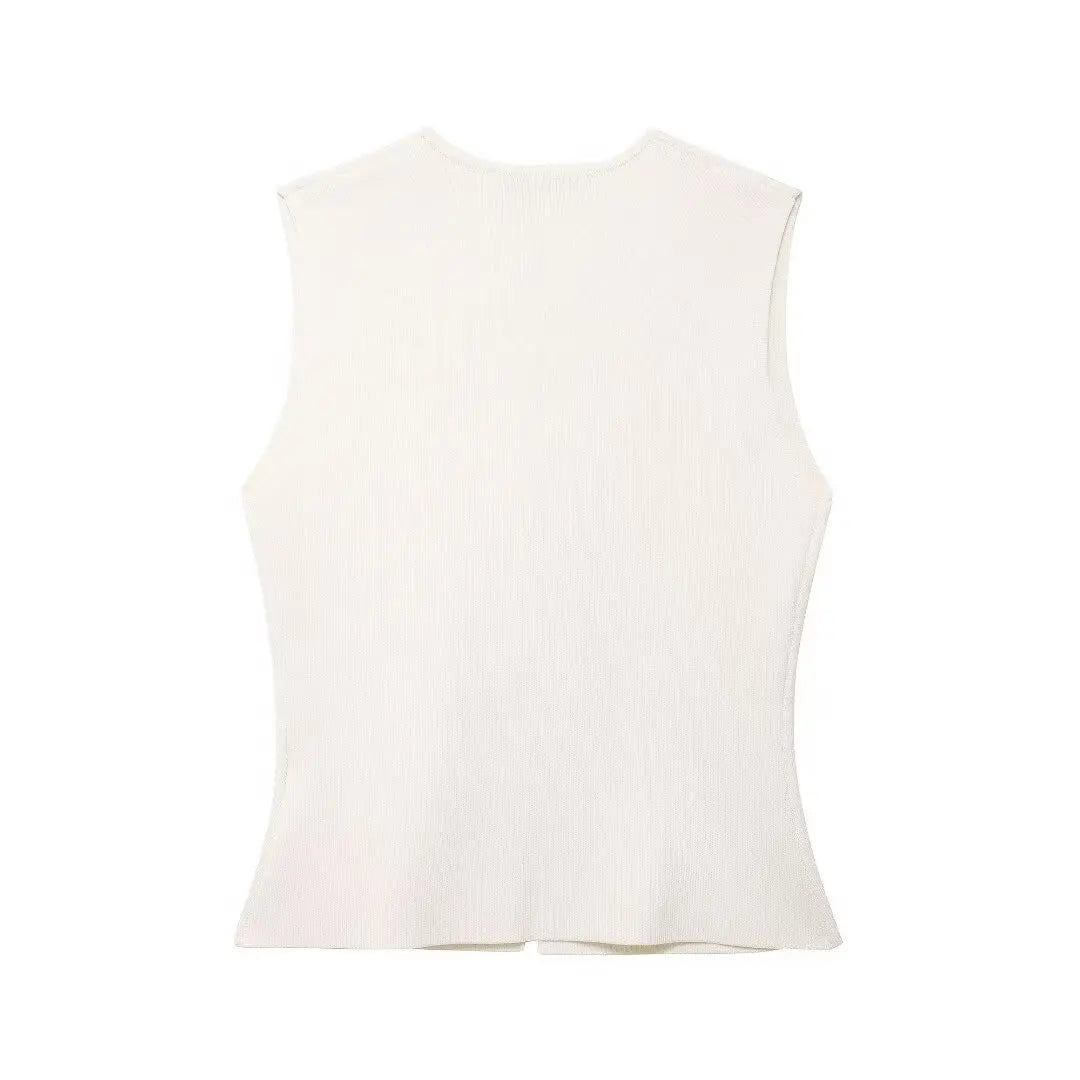 TRAF Woman Knit Vest Top Cropped Sleeveless Vests for Women 2024 Button Summer Vest Top Female Holiday Knitted Short Tops
