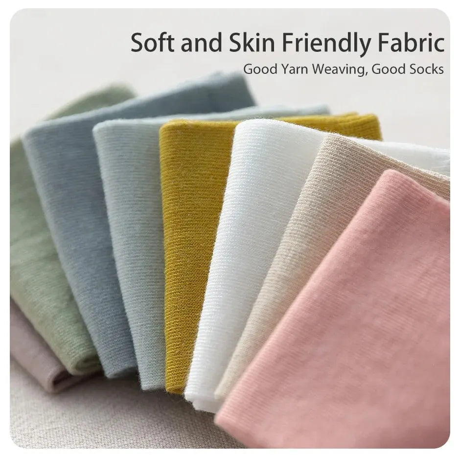 8 Pairs of Spring and Summer Four-season Women's Simple Fashionable and Sweet Morandi Solid Color Low Cut and Comfortable Socks