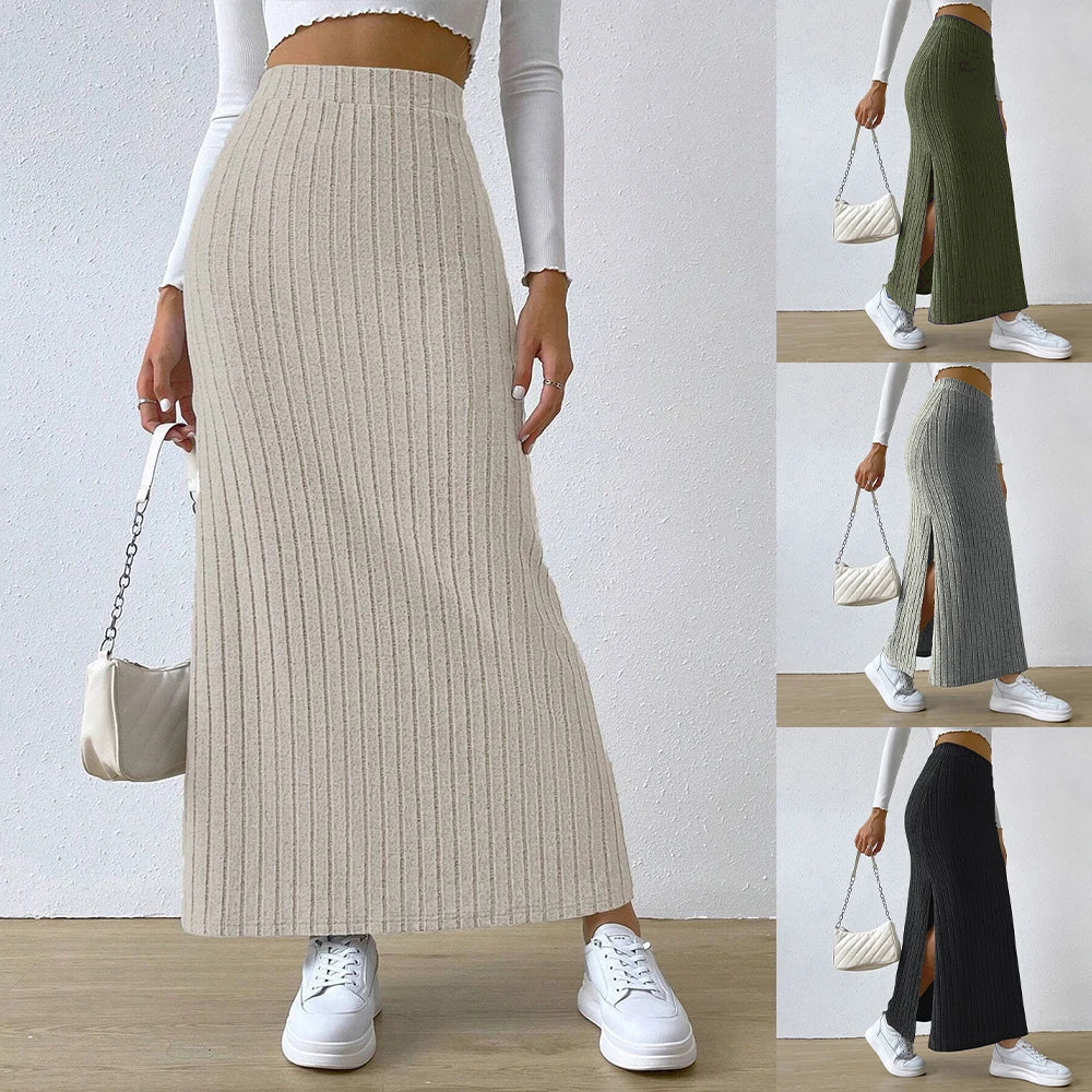 Women Skirt 2024 Spring Summer Korean High Waisted Elastic Slim Hip Knitted Sexy Bodycon Midi Skirt Female Clothing M L XL XXL