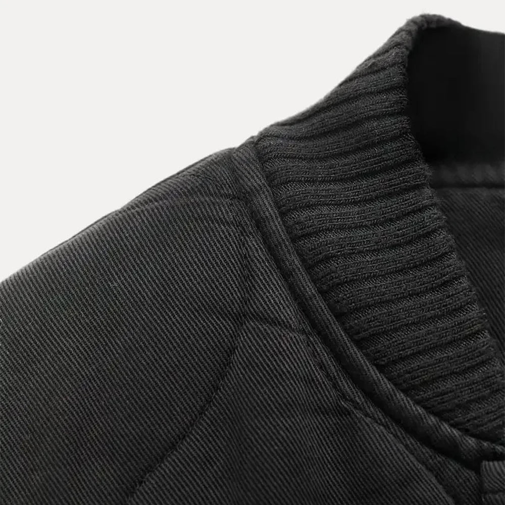 TRAF Women's Diamond Check Cotton Jacket Round Neck Loose Long Sleeve Zip Cotton Jacket Vintage Street Fashion Pocket Warm Top