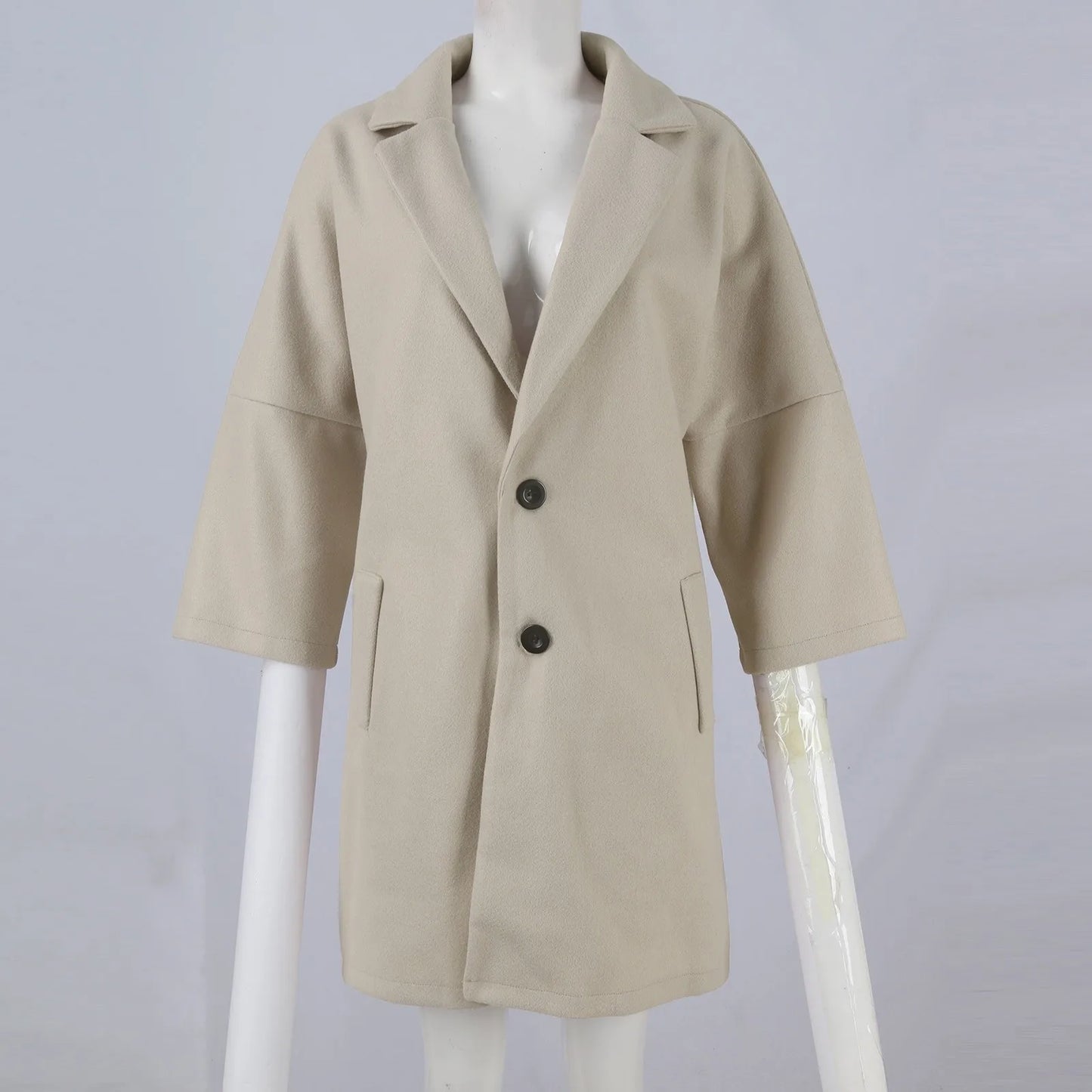 Women'S Coat Fashionable Versatile Tweed Coat Solid Color Sinking Shoulder Seven-Quarter Sleeve Single-Breasted Jacket Women