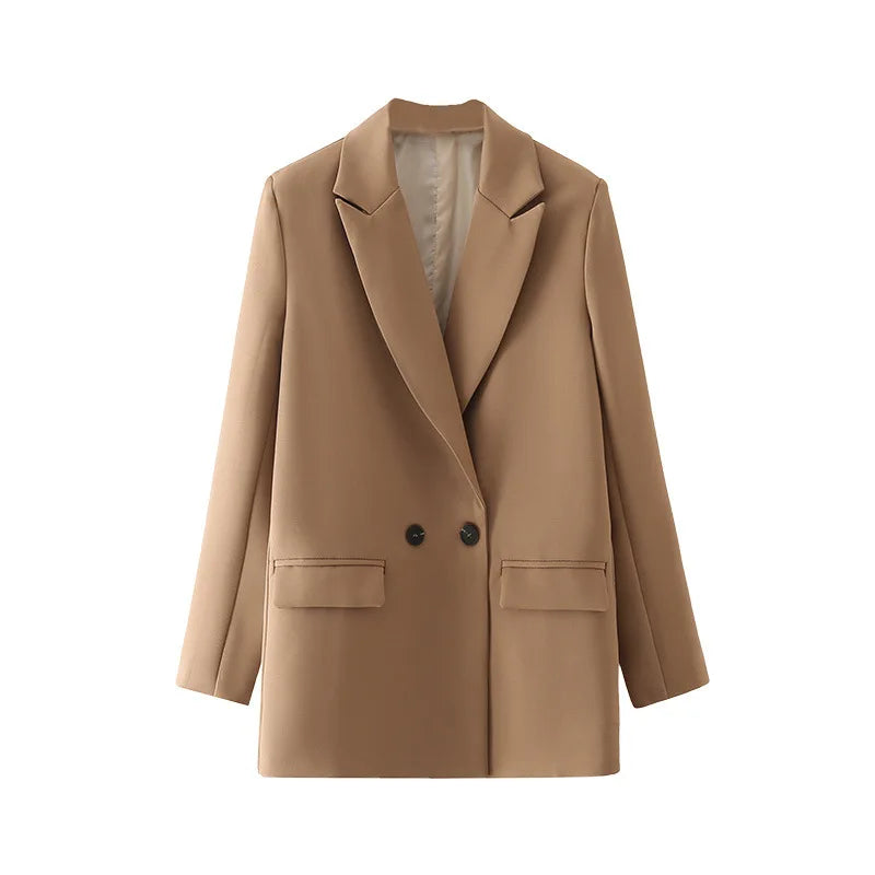 Elegant Blazer Coat For Women Fashion Pockets Lapel Oversized Suit Jackets 2025 New Autumn Office Lady Casual Loose Outerwear