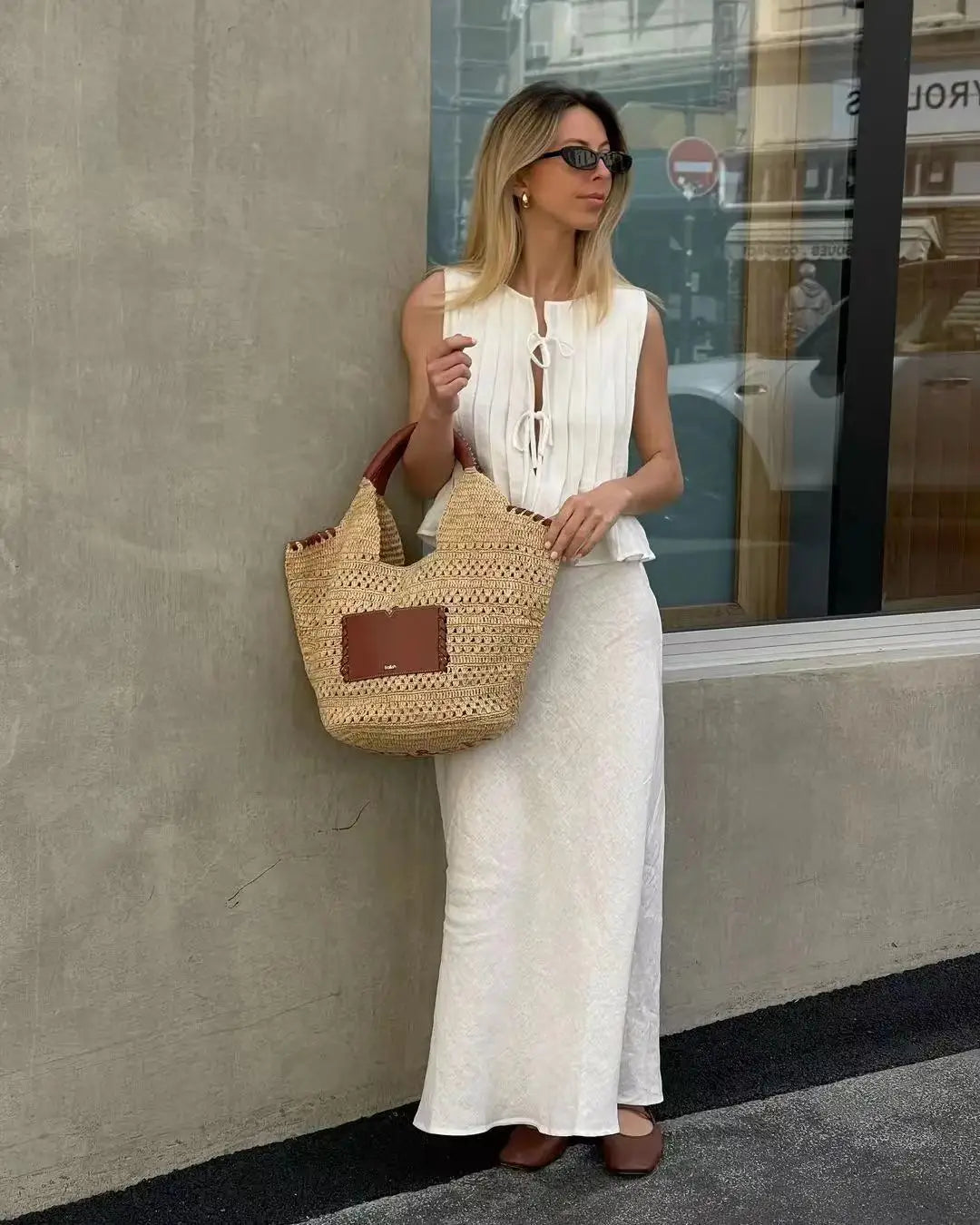 Women's Ruffled Lace Up Suit Blouse Long Skirt High Street Suit Solid Color Skirt 2 Piece High Street Suit 2024 New Suit