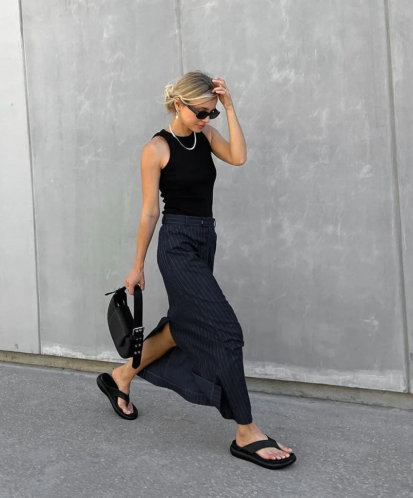 Skirt Women Office Lady High Waist Striped Fashion New Euro-America Style Simple Women Skirt Luxury