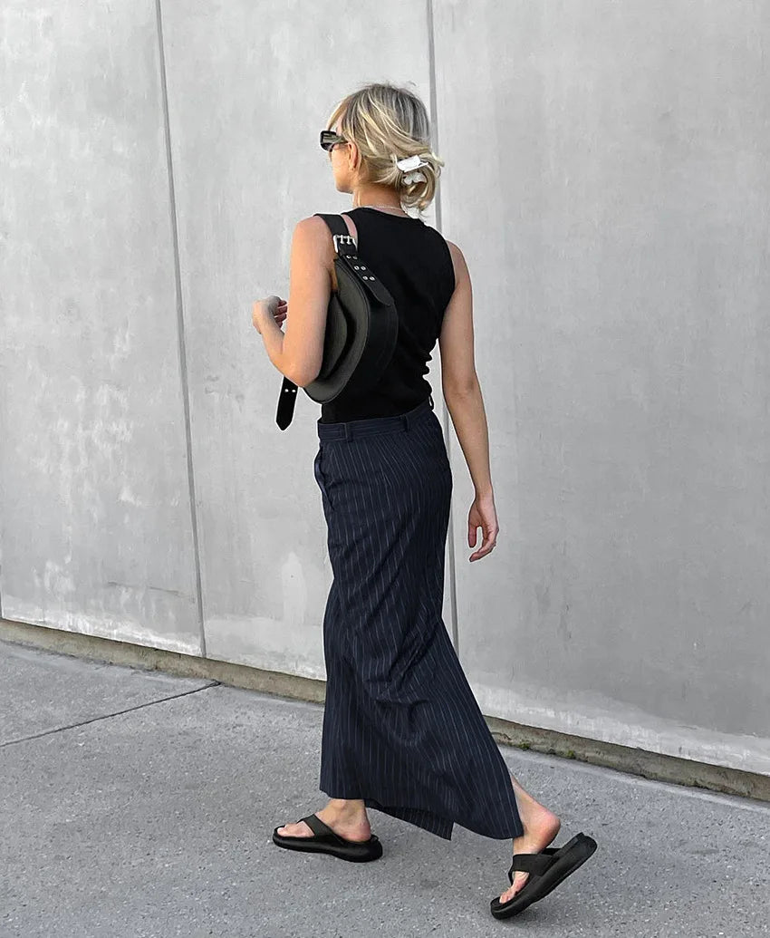 Skirt Women Office Lady High Waist Striped Fashion New Euro-America Style Simple Women Skirt Luxury