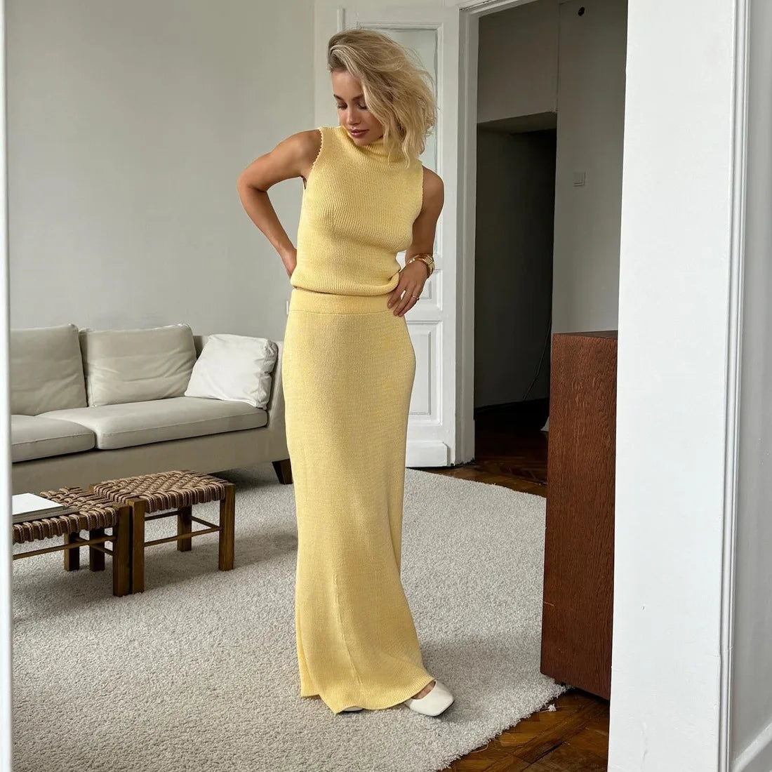 Tossy Elegant Knitwear 2 Piece-Set Long Dress Female Ribbed Sweater Pullover And Loose Patchwork Maxi Skirt Sets Ladies Outfits