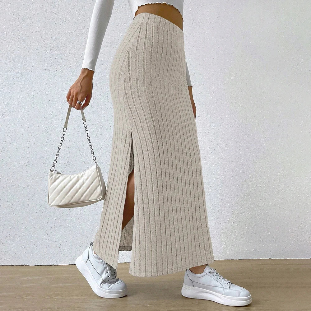 Women Skirt 2024 Spring Summer Korean High Waisted Elastic Slim Hip Knitted Sexy Bodycon Midi Skirt Female Clothing M L XL XXL
