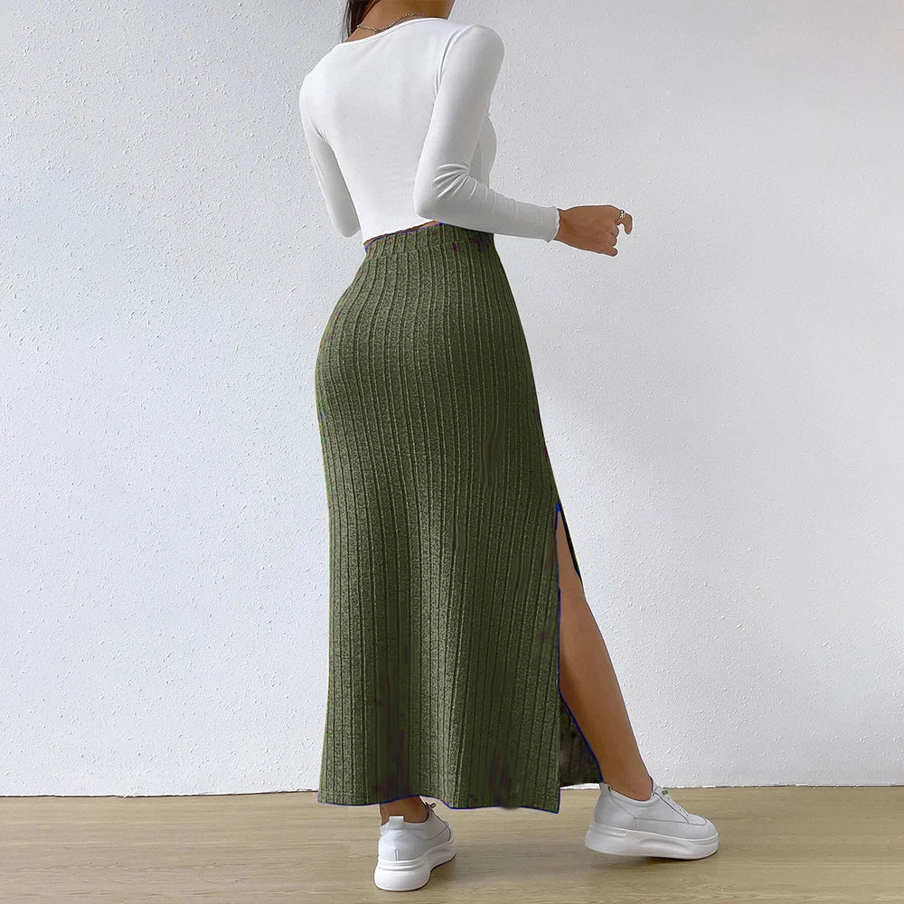 Women Skirt 2024 Spring Summer Korean High Waisted Elastic Slim Hip Knitted Sexy Bodycon Midi Skirt Female Clothing M L XL XXL