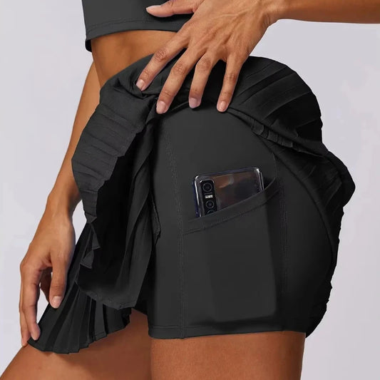 Summer women's Tennis Skirt Fashion Sports Yoga Short Skirts Breathable Comfort Pilates Black Golf Pleated Skirt Women