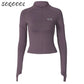 Y2K Zip T Shirt Women Long Sleeve Crop Tops Pullover Stand Collar Slim Skinny Trashy Grunge Y2k Base Tees Sexy Female T-Shirts
