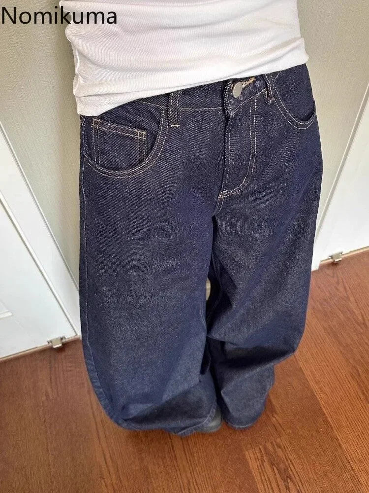 Jeans Women Streetwear Chic Y2k Wide Leg Pants 2025 New Bottms High Waist Straight Denim Trousers Casual Korean Pantalon Femme