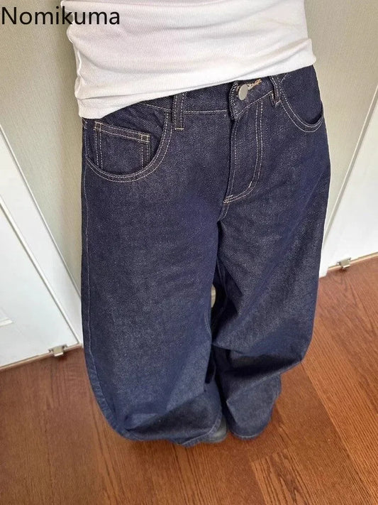 Jeans Women Streetwear Chic Y2k Wide Leg Pants 2025 New Bottms High Waist Straight Denim Trousers Casual Korean Pantalon Femme