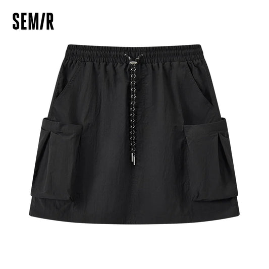 Semir Skirt Women Simple Workwear Style 2025 Summer New Elastic Waist A-Line Skirt with Textured Fabric