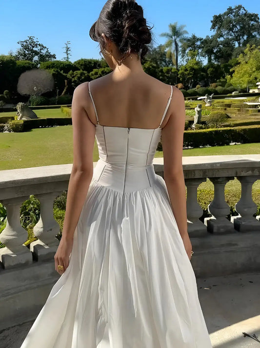 Corset Detail Spaghetti Strap Knotted Long Dress Women Frenchy Flowy Dress White Women Dress Dress Summer Beach Female