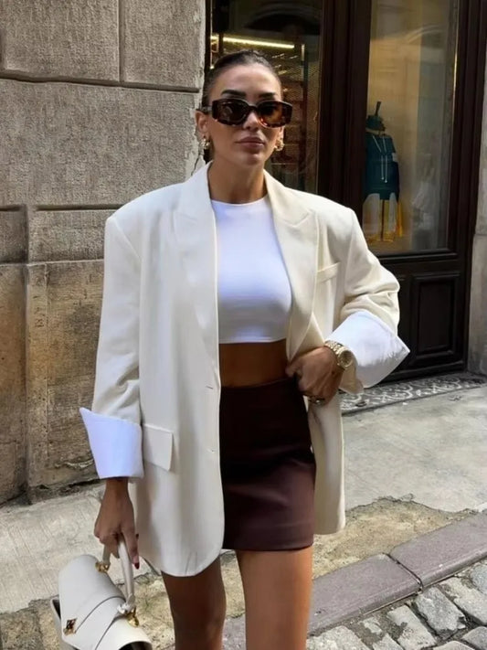 Elegant Blazer Coat For Women Fashion Pockets Lapel Oversized Suit Jackets 2025 New Autumn Office Lady Casual Loose Outerwear