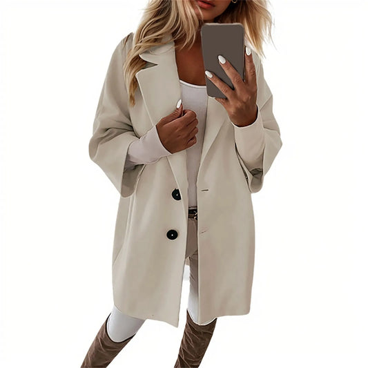 Women'S Coat Fashionable Versatile Tweed Coat Solid Color Sinking Shoulder Seven-Quarter Sleeve Single-Breasted Jacket Women