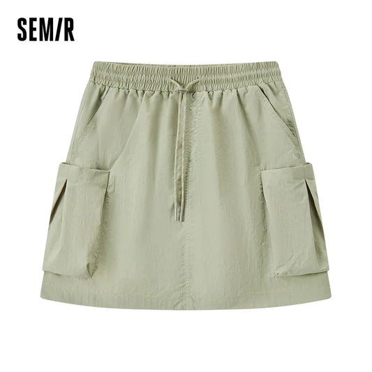 Semir Skirt Women Simple Workwear Style 2025 Summer New Elastic Waist A-Line Skirt with Textured Fabric