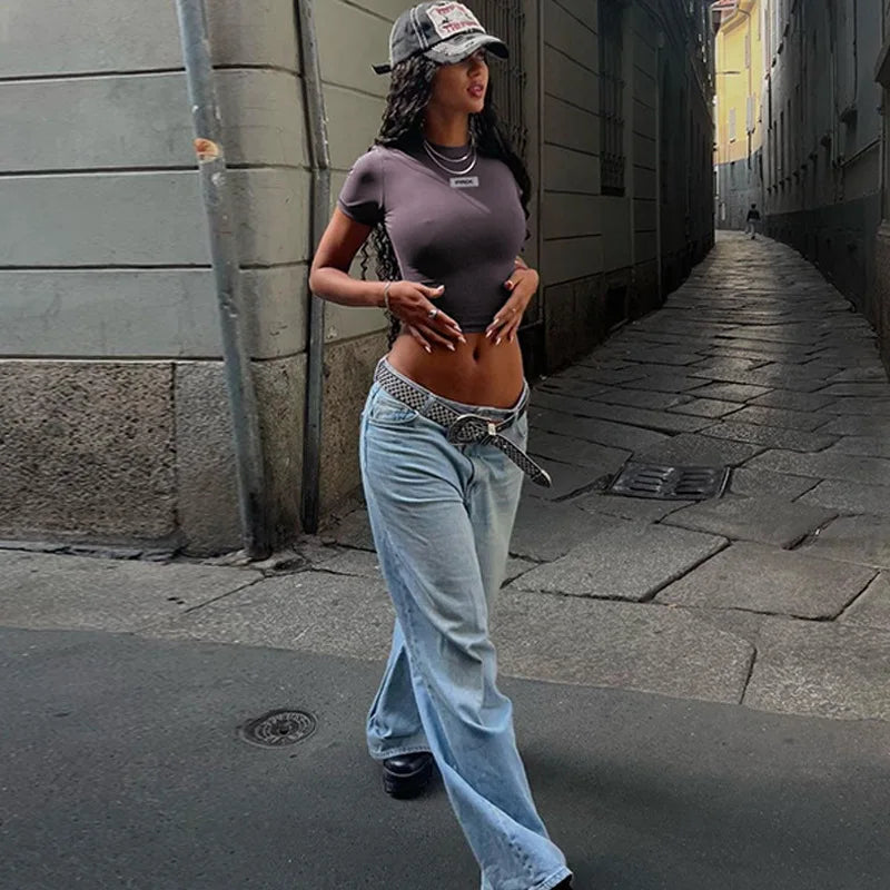 Y2K Zip T Shirt Women Long Sleeve Crop Tops Pullover Stand Collar Slim Skinny Trashy Grunge Y2k Base Tees Sexy Female T-Shirts