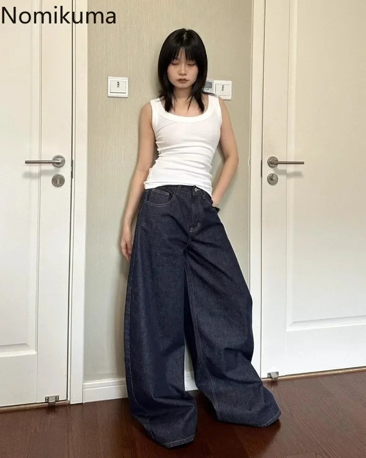 Jeans Women Streetwear Chic Y2k Wide Leg Pants 2025 New Bottms High Waist Straight Denim Trousers Casual Korean Pantalon Femme