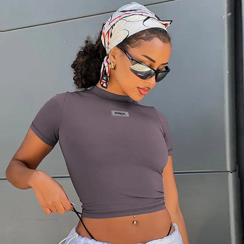 Y2K Zip T Shirt Women Long Sleeve Crop Tops Pullover Stand Collar Slim Skinny Trashy Grunge Y2k Base Tees Sexy Female T-Shirts