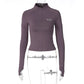 Y2K Zip T Shirt Women Long Sleeve Crop Tops Pullover Stand Collar Slim Skinny Trashy Grunge Y2k Base Tees Sexy Female T-Shirts
