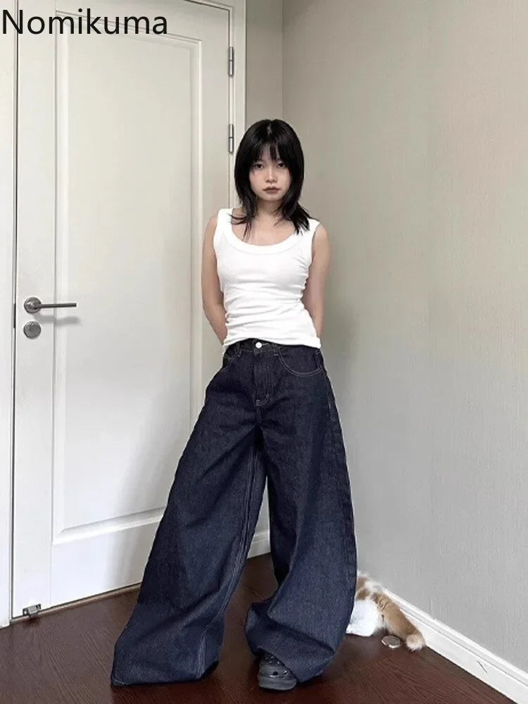Jeans Women Streetwear Chic Y2k Wide Leg Pants 2025 New Bottms High Waist Straight Denim Trousers Casual Korean Pantalon Femme