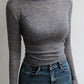 High Quality Plain T Shirt Women  Elastic Basic T-shirts Female Casual Tops Long Sleeve Sexy Thin T-shirt see through
