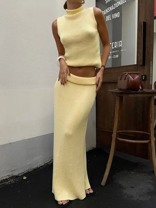 Tossy Elegant Knitwear 2 Piece-Set Long Dress Female Ribbed Sweater Pullover And Loose Patchwork Maxi Skirt Sets Ladies Outfits