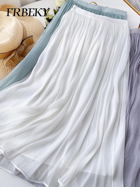 Skirts for Women Summer Pleated Temperament Half-body Skirt Slim Thin Section of The Long A-line Skirt Woman Clothing Streetwear