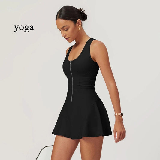 Yoga skirt anti-slip sports dress outdoor one-piece zip tennis skirt running fitness badminton dresses
