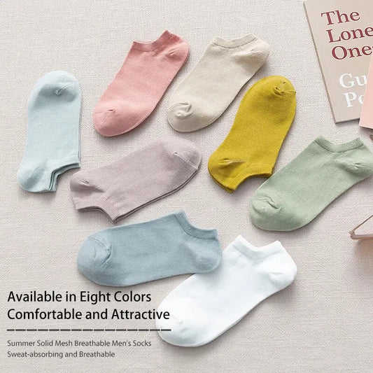 8 Pairs of Spring and Summer Four-season Women's Simple Fashionable and Sweet Morandi Solid Color Low Cut and Comfortable Socks