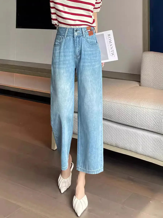Jeans Female Spring and Summer New High-Waisted Straight Pants Small Wide-Legged Pants Summer Thin Section Nine Pants Casual