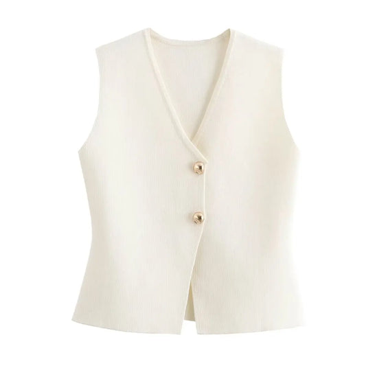 TRAF Woman Knit Vest Top Cropped Sleeveless Vests for Women 2024 Button Summer Vest Top Female Holiday Knitted Short Tops