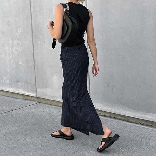 Skirt Women Office Lady High Waist Striped Fashion New Euro-America Style Simple Women Skirt Luxury